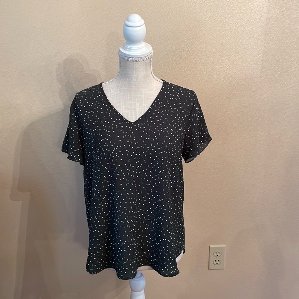 41 Hawthorn Forest Green and White Blouse size medium EUC